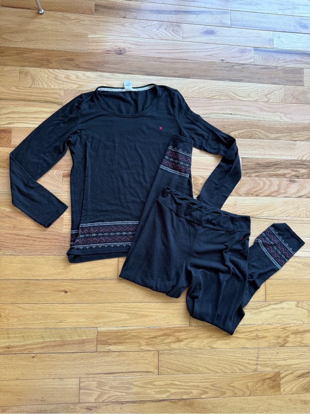 Lucky Brand Black Women's Two-Piece Pajama Set with Patterned Trim